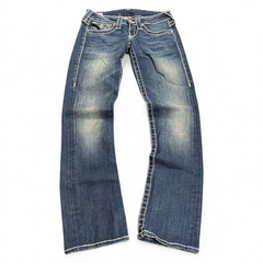 TWC Vintage Damen True Religion Disco Billy Big T Jeans in verwaschenem Blau mit markanten hellen Kontrastnähten