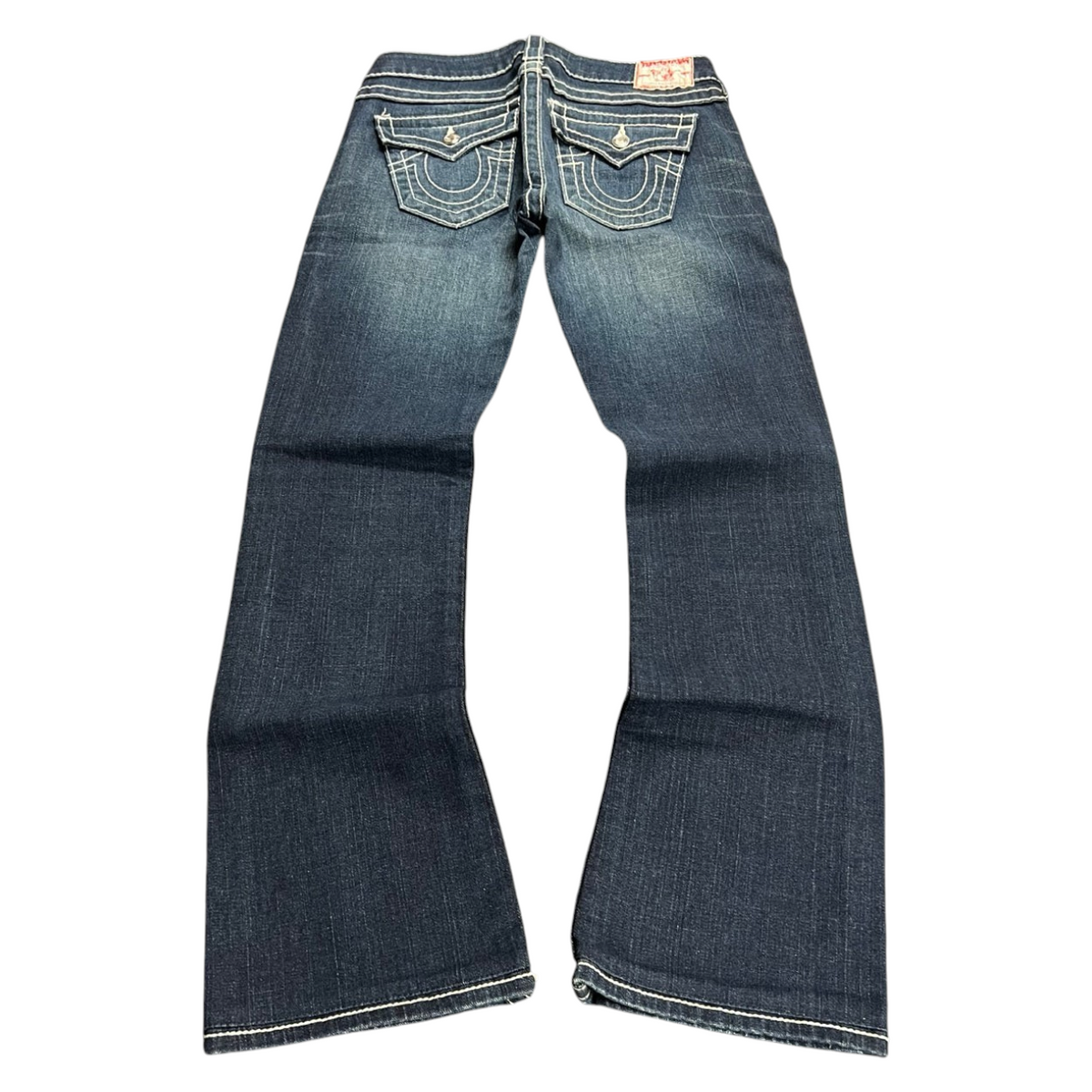 TWC Vintage Damen True Religion Disco Becky Big T Bootcut Jeans in Dunkelblau mit markanten Kontrastnähten