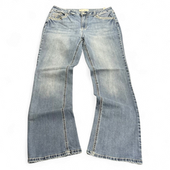 TWC Vintage Damen Y2K Bootcut Jeans in verwaschenem Blau mit Ziersteinen an den Vordertaschen
