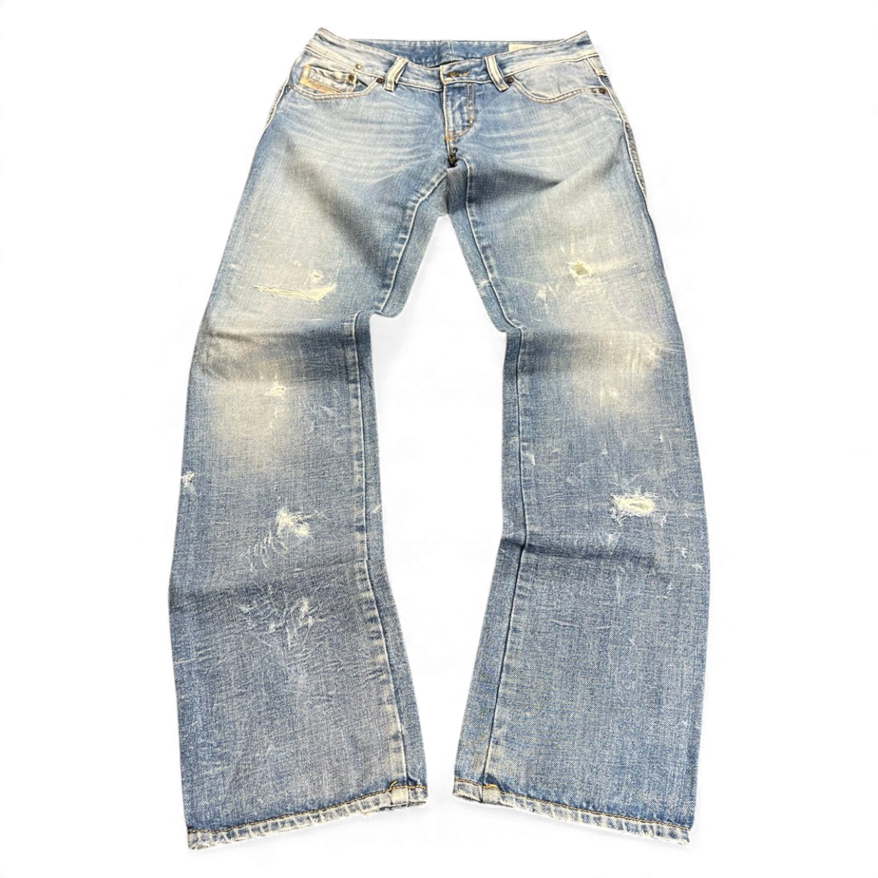 TWC Vintage Damen Diesel Lhela Straight Jeans in verwaschenem Blau mit Distressed-Details und geradem Schnitt