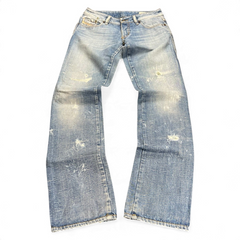TWC Vintage Damen Diesel Lhela Straight Jeans in verwaschenem Blau mit Distressed-Details und geradem Schnitt