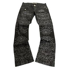 TWC Vintage Damen Anastasia Y2K Bootcut-Jeans in Schwarz mit aufwendigem floralem Ornament-Print