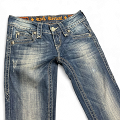 TWC Vintage Rock Revival Damen Bootcut Jeans in Blau mit Ziernähten und Used-Look Details