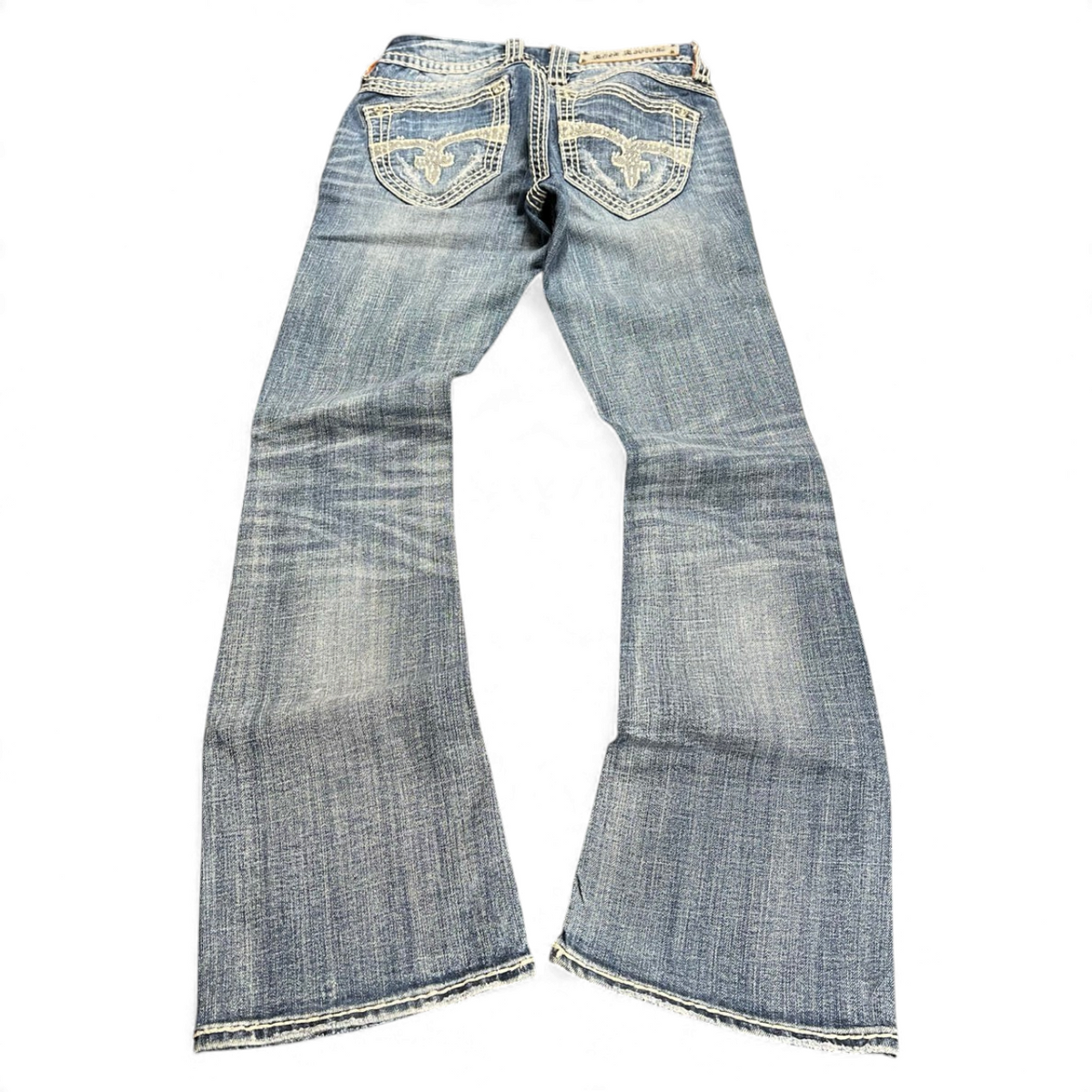 TWC Vintage Rock Revival Bootcut Jeans in Blau mit aufwendigen Stickereien auf den Gesäßtaschen