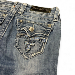 TWC Vintage Damen Rock Revival Bootcut Jeans mit Pailletten-Verzierung und Stickerei auf der Gesäßtasche
