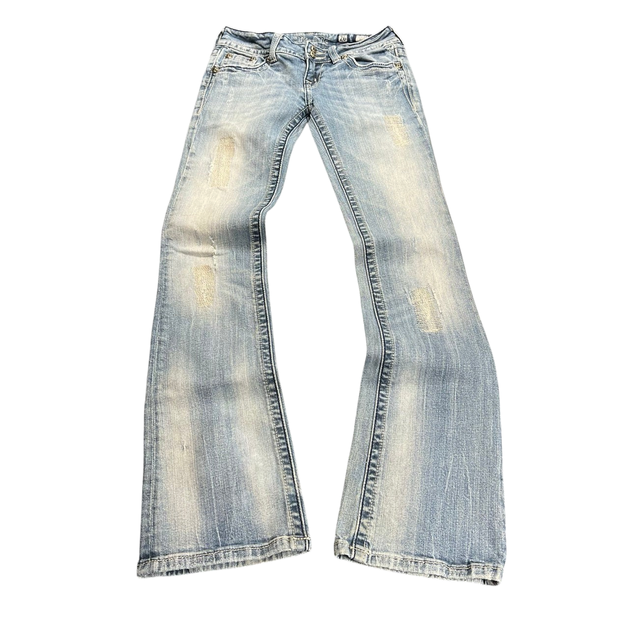 TWC Vintage Damen Miss Me Bootcut Jeans in hellem Blau mit Used-Look und Distressed-Details