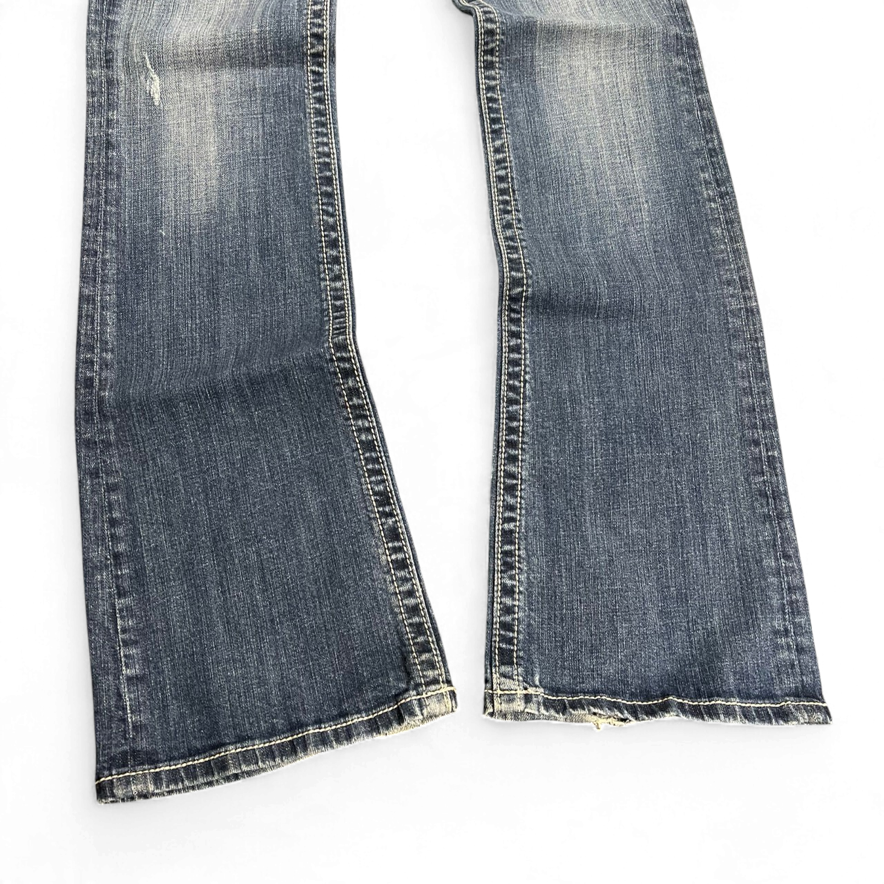 TWC Vintage Damen Miss Me Bootcut Jeans in Blau mit Used-Look und Kontrastnähten