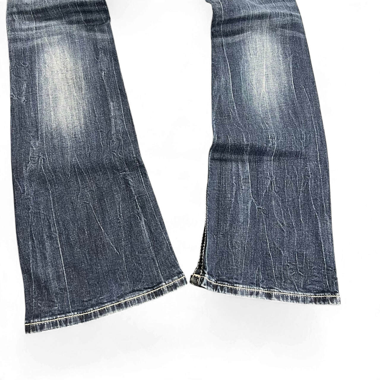 TWC Vintage Damen Miss Me Bootcut Jeans in Dunkelblau mit verwaschener Optik und ausgestelltem Bein