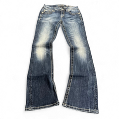 TWC Vintage Damen Miss Me Bootcut Jeans in verwaschenem Blau mit Ziernähten und ausgestelltem Bein