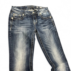 TWC Vintage Damen Miss Me Bootcut Jeans in Dunkelblau mit Ziernähten und Used-Look
