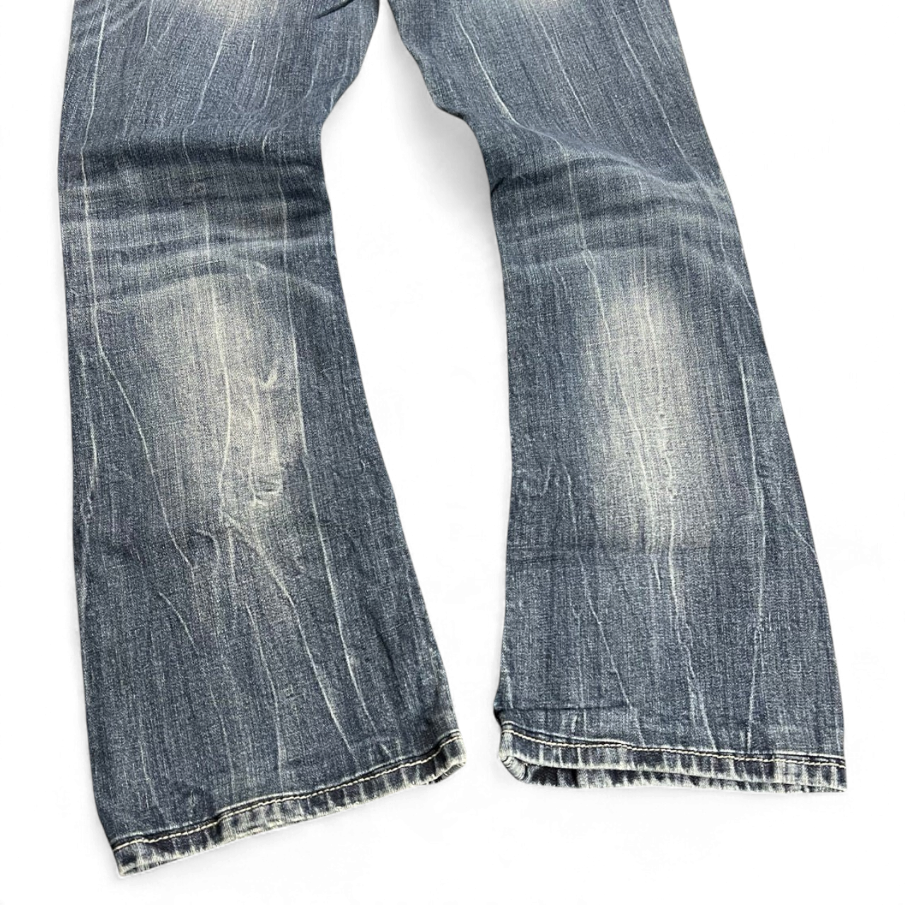 TWC Vintage Damen Miss Me Bootcut Jeans in verwaschenem Blau mit markanter Waschung und ausgestelltem Bein