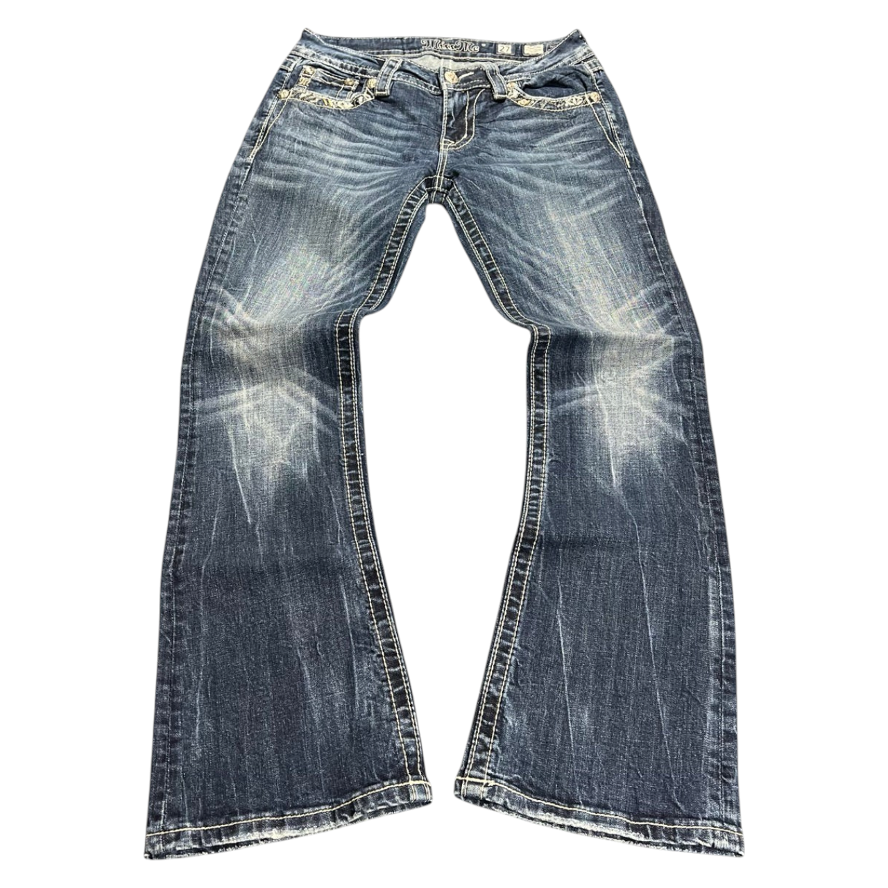 TWC Vintage Miss Me Bootcut Jeans in Blau mit Paisley-Details und Used-Waschung
