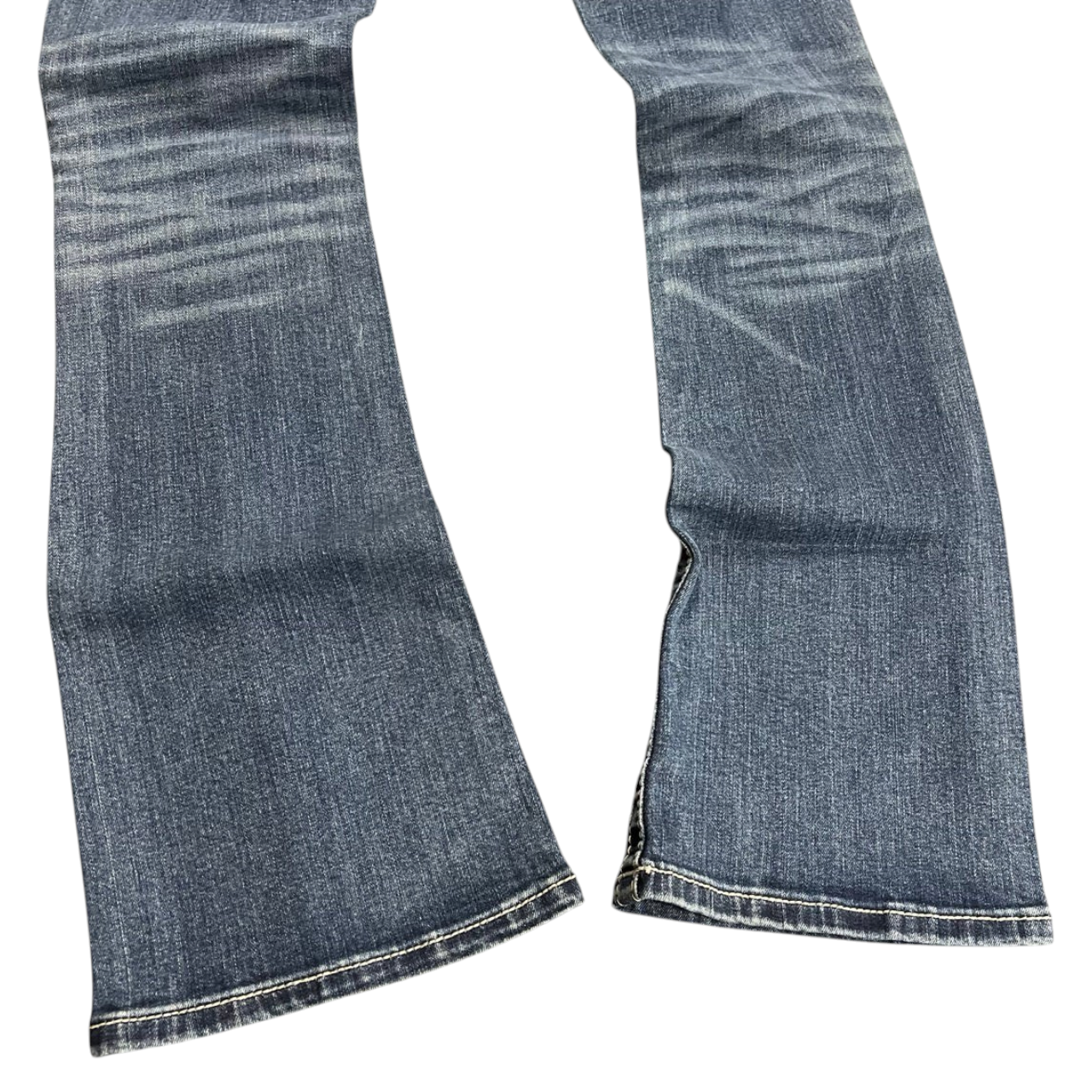 TWC Vintage Damen Miss Me Bootcut Jeans in verwaschenem Blau mit ausgestelltem Bein und sichtbaren Nähten