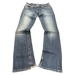 TWC Vintage Damen Miss Me Bootcut Jeans in Blau mit Used-Look und ausgefransten Beinabschlüssen