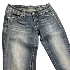 TWC Vintage Damen Miss Me Bootcut Jeans in Blau mit Ziernähten und Used-Waschung