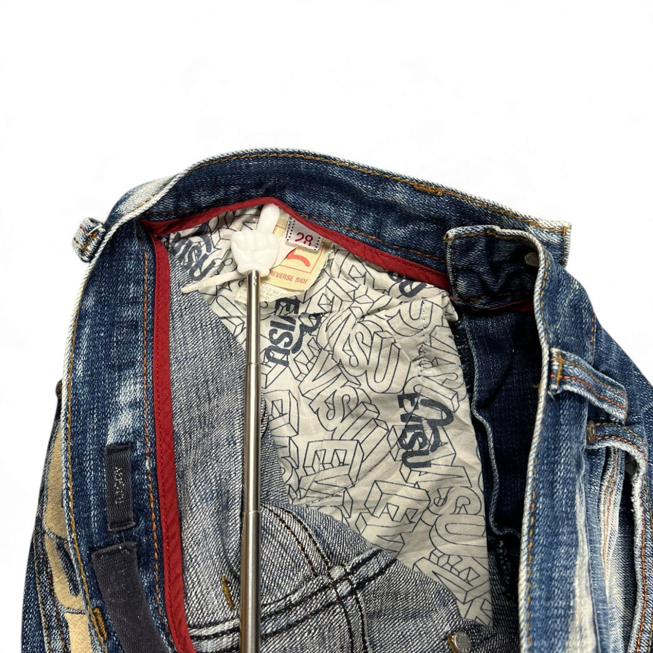 TWC Vintage Evisu Damen Slim Jeans mit blauem Denim und markantem Logo-Innenfutter