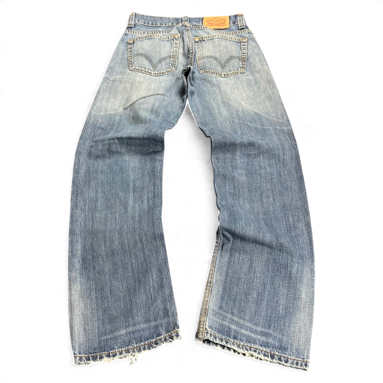 TWC Vintage Levi's 512 Jeans mit geradem Bein in verwaschenem Blau und Distressed-Optik, Rückansicht