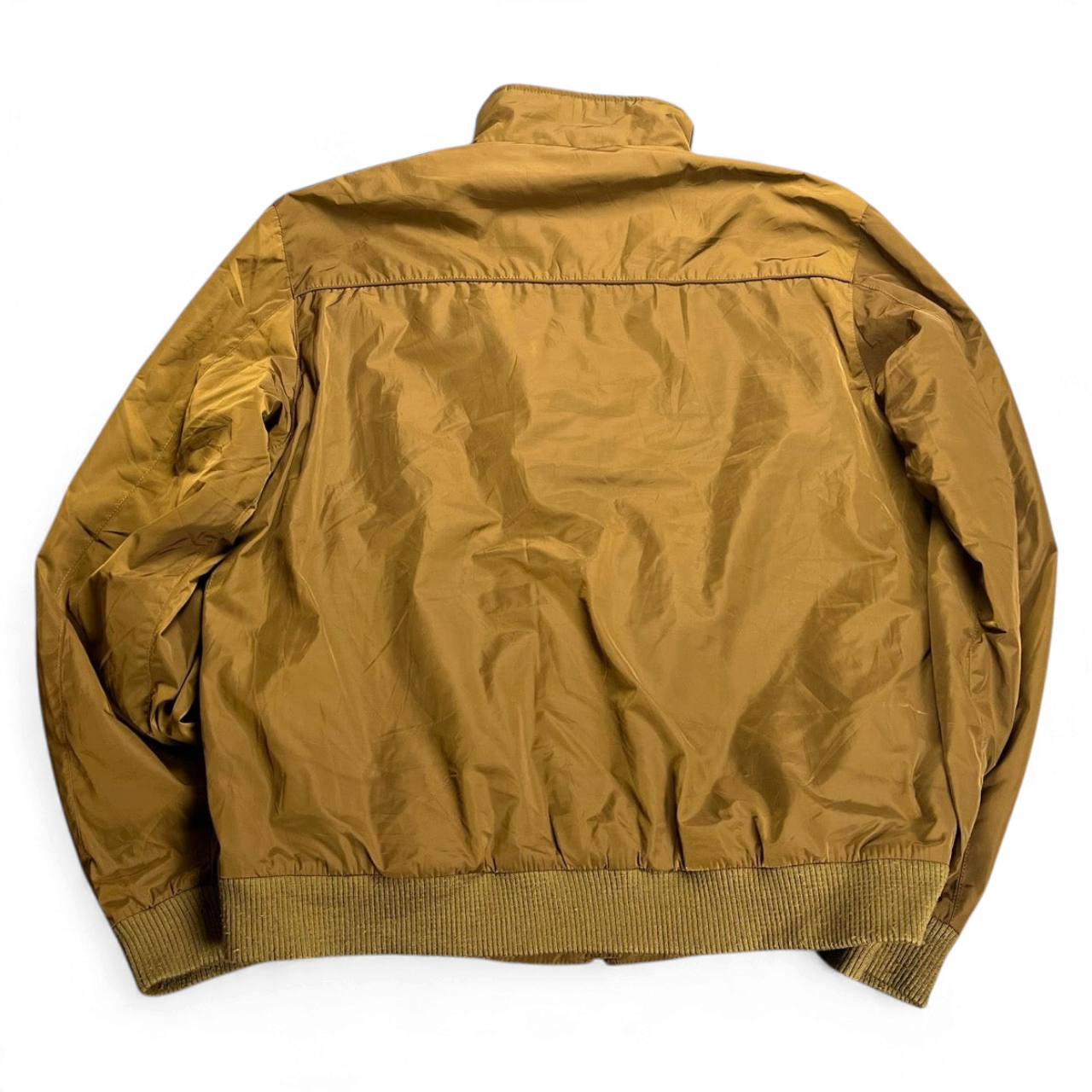 TWC Vintage Lacoste Jacke in Senfgelb mit Stehkragen und geripptem Saum, Rückansicht