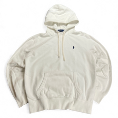TWC Vintage Ralph Lauren Hoodie in Weiß mit Kapuze, Kängurutasche und kleinem gesticktem Logo auf der Brust