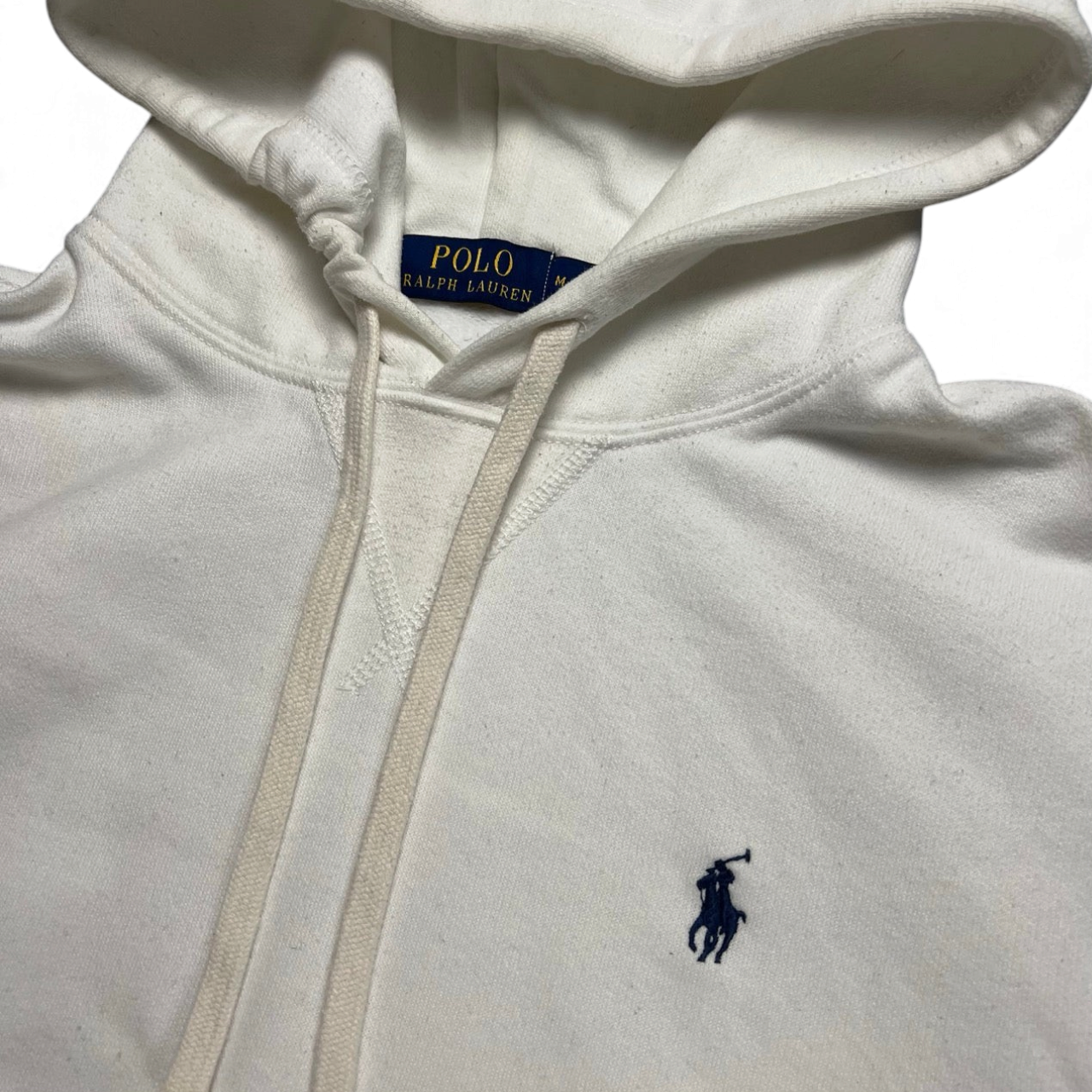 TWC Vintage Ralph Lauren Kapuzenpullover in Weiß mit blauem Logo-Stick und Kordelzug