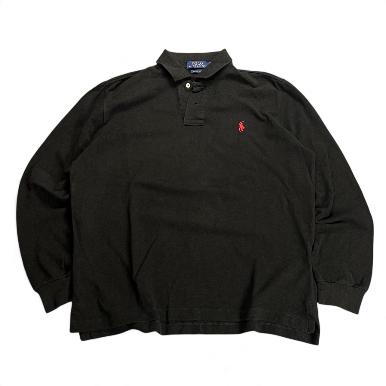 TWC Vintage Ralph Lauren Polo Langarmshirt in Schwarz mit rotem Logo-Stick auf der Brust