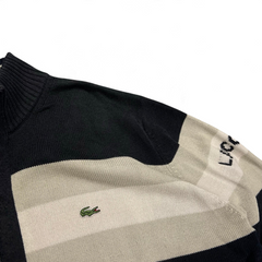 TWC Vintage Lacoste Strickpullover mit Reißverschluss in Schwarz und Grau mit gesticktem Krokodil-Logo