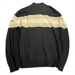 TWC Vintage Lacoste Strickpullover mit Reißverschluss, schwarz und beige gestreift, Rückansicht