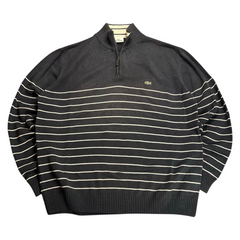 TWC Vintage Lacoste Zip-Sweater in Schwarz mit weißen Streifen und gesticktem Krokodil-Logo