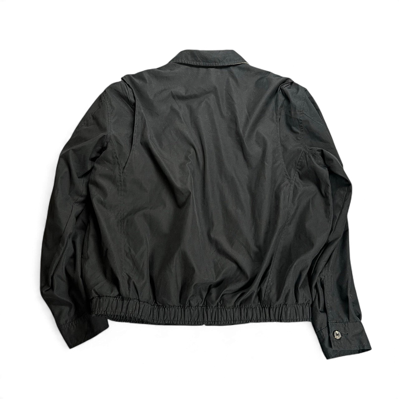 Schwarze TWC Vintage Tommy Hilfiger Harrington Jacke mit klassischem Kragen und elastischem Saum, Rückansicht
